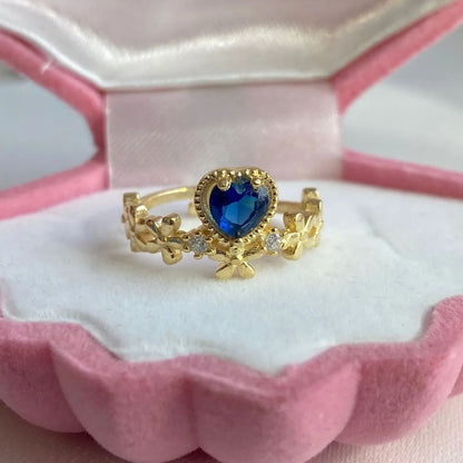 Stunning Heart Ring Personalized Birthstone Ring with Flower