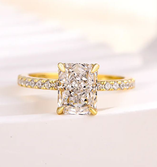 Elegant Sterling Silver Radiant Cut Simulated Diamond Engagement Ring