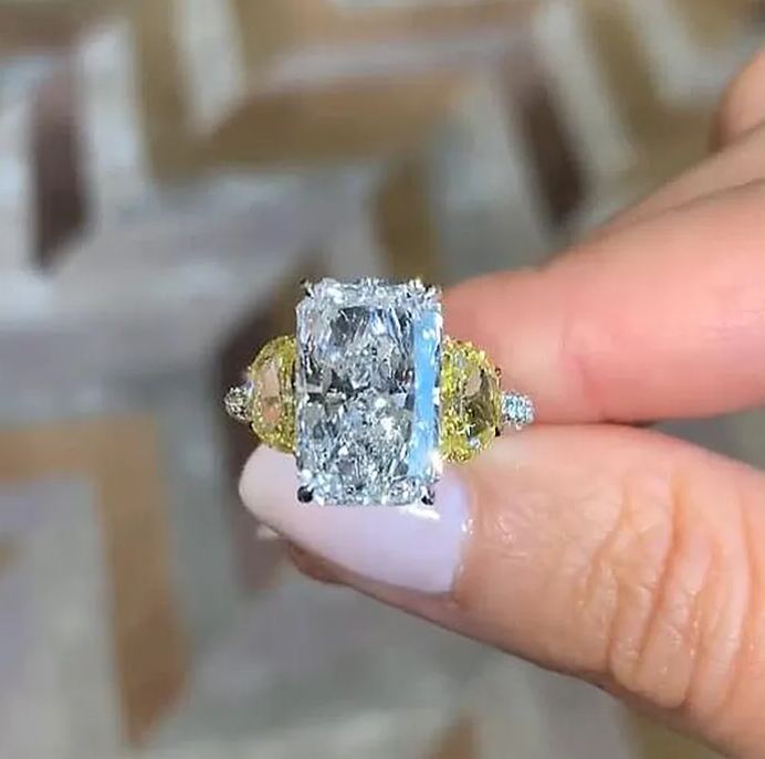 Unique Three Stone Radiant Cut Engagement Ring