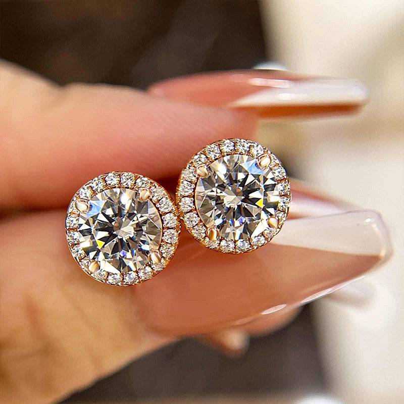 Halo Round Cut Women's Stud Earrings