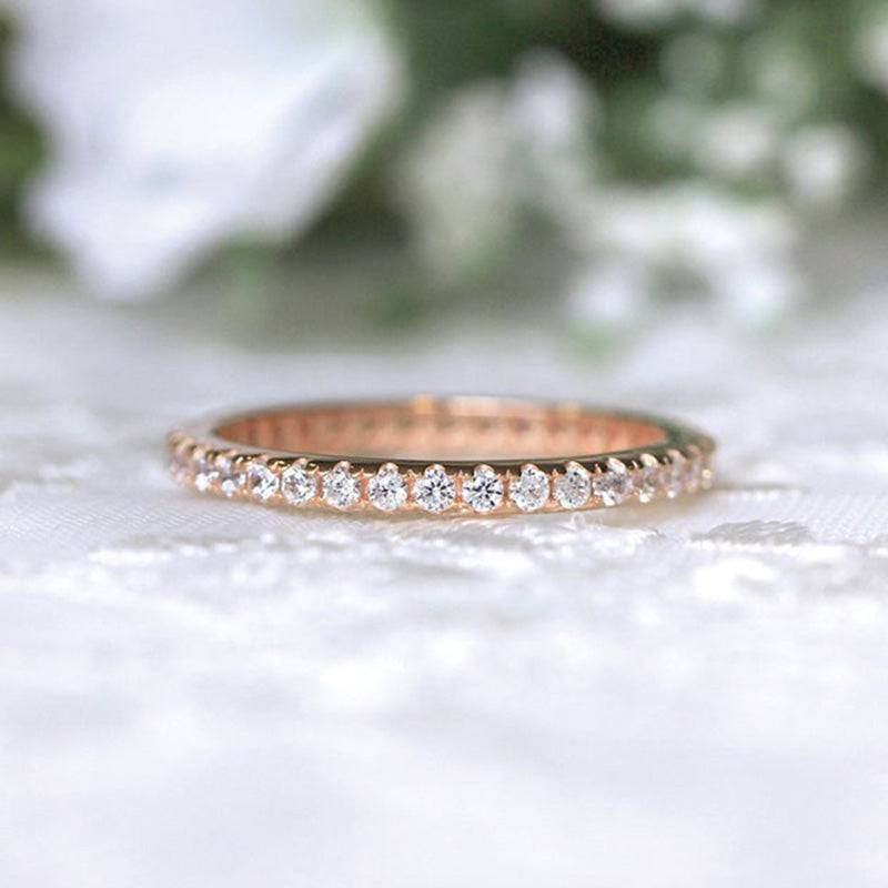 Sterling Silver Classic Full Eternity Thin Wedding Band For Women