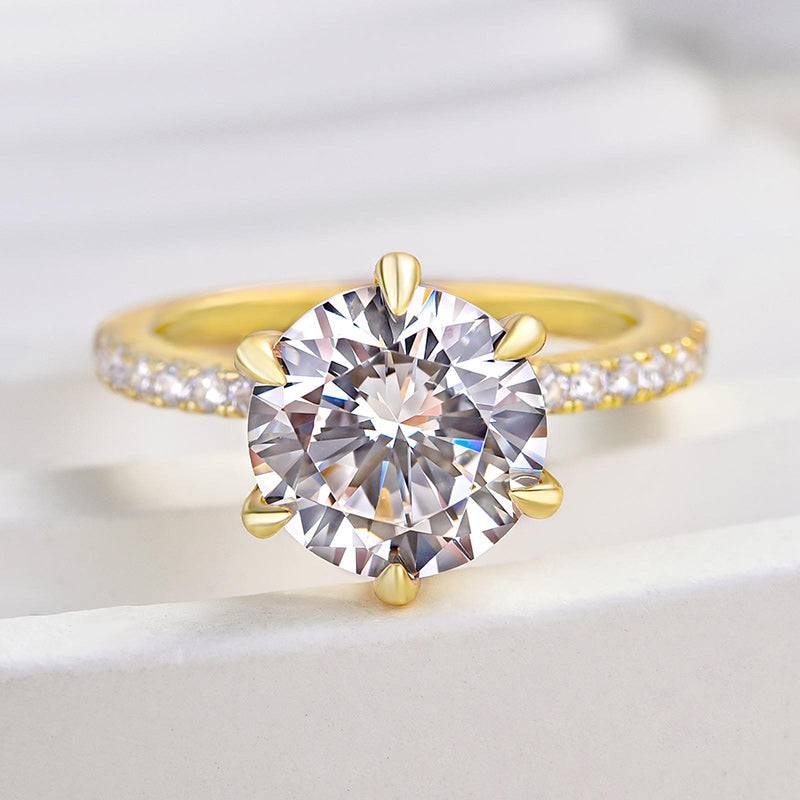 Classic 6 Prong Round Cut Simulated Diamonds Engagement Ring In Sterling Silver