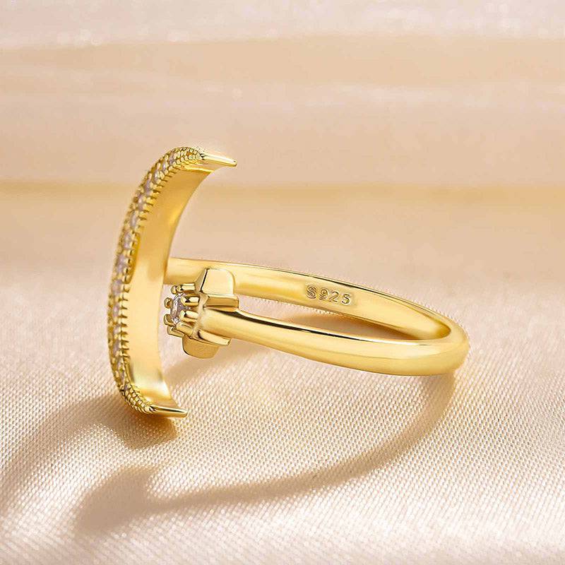 Crescent Moon &amp; Star Adjustable Open Ring