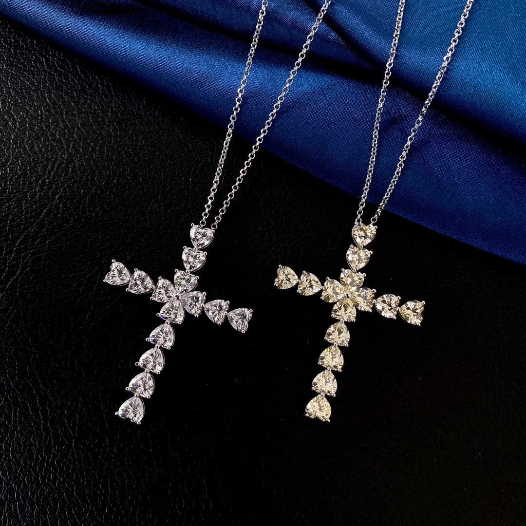 Fashion Heart Cut Cross Pendant Necklace In Sterling Silver