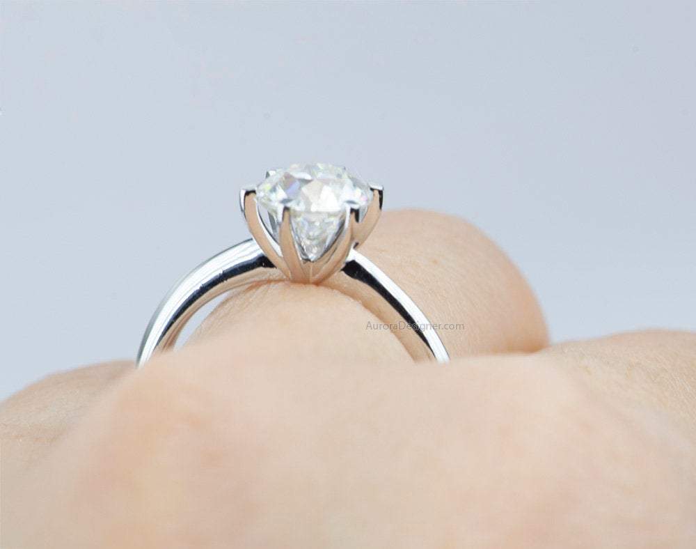 One-Carat Moissanite Engagement Ring 14K White Gold AD1737