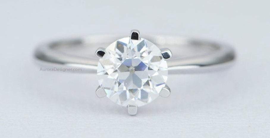 One-Carat Moissanite Engagement Ring 14K White Gold AD1737