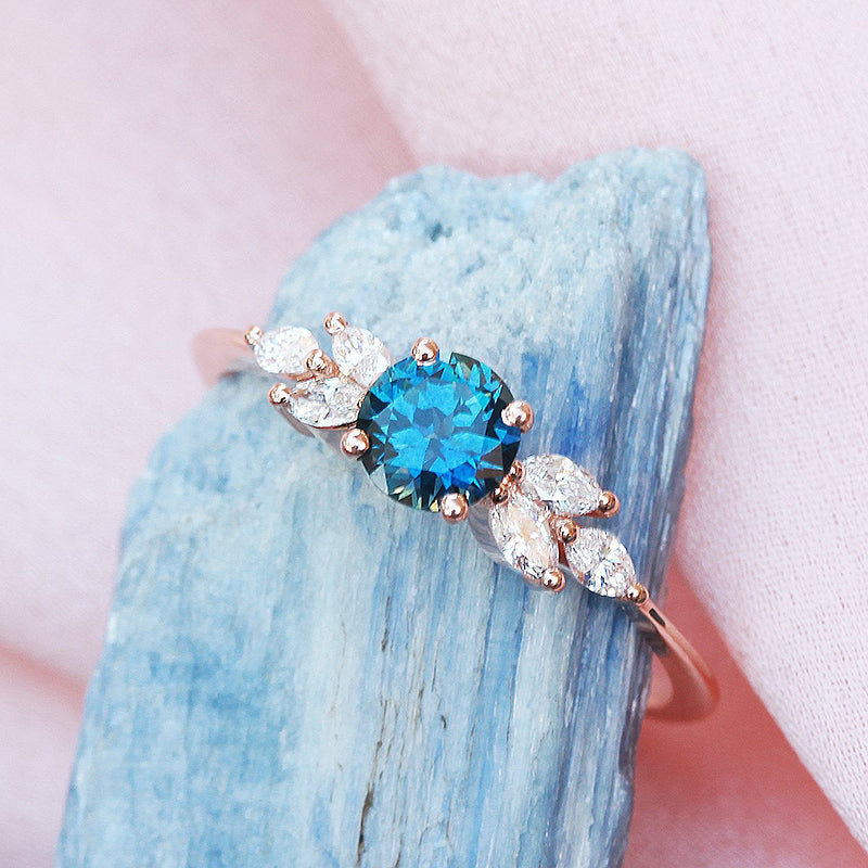 Vintage Rose Gold Round Cut Montana Blue Sapphire Engagement Ring-Maxinejewelry