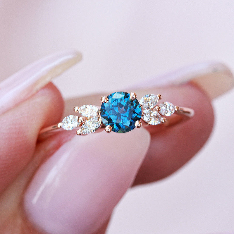 Vintage Rose Gold Round Cut Montana Blue Sapphire Engagement Ring