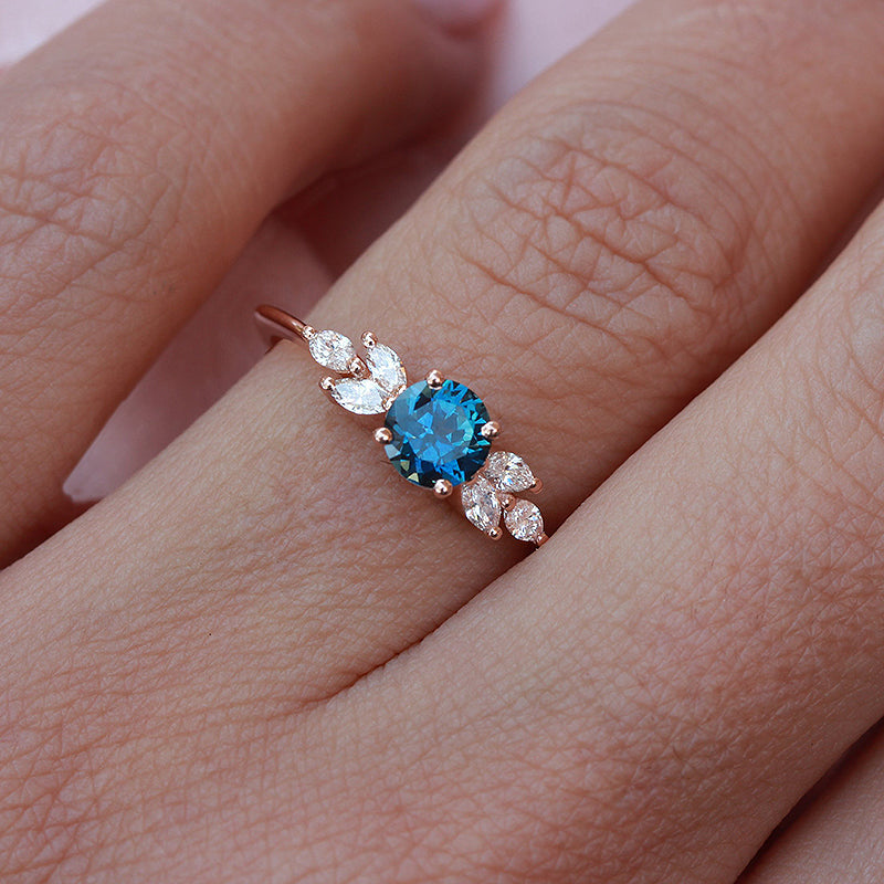 Vintage Rose Gold Round Cut Montana Blue Sapphire Engagement Ring-Maxinejewelry