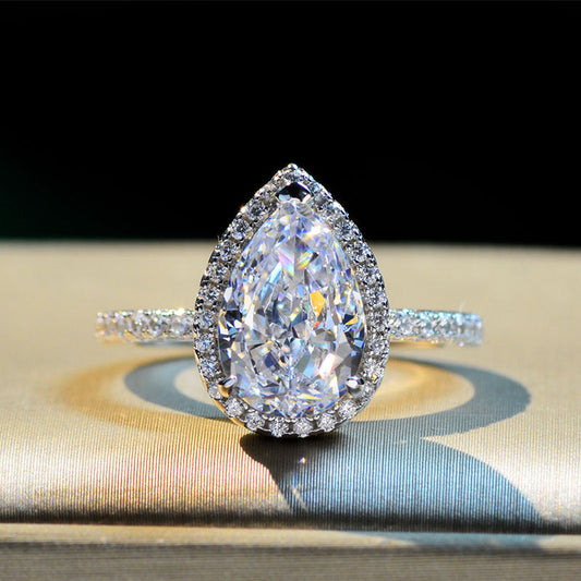 Classic 2.2 Carat Simulated Diamond Pear Cut Halo Engagement Ring for Her-Maxinejewelry