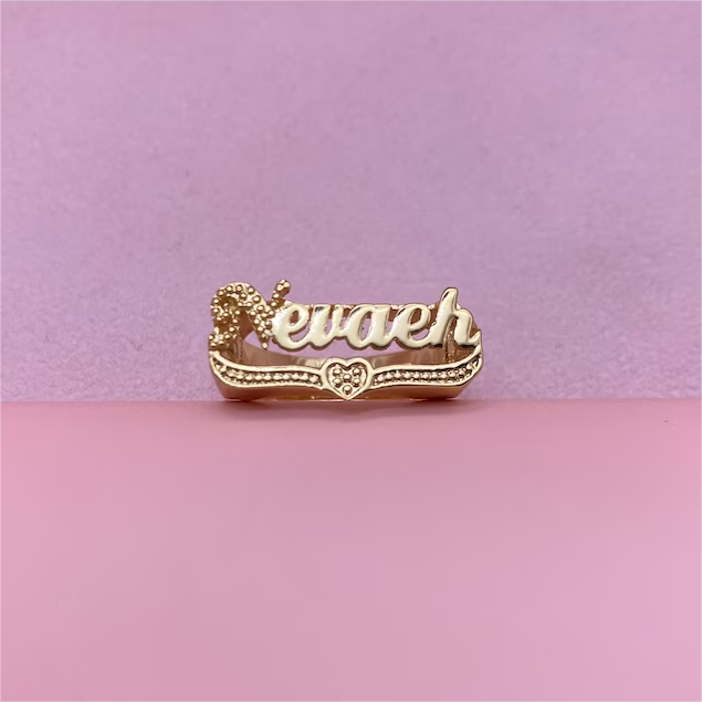 Heart Name Plate Personalized Custom Gold Plated Name Ring-silviax