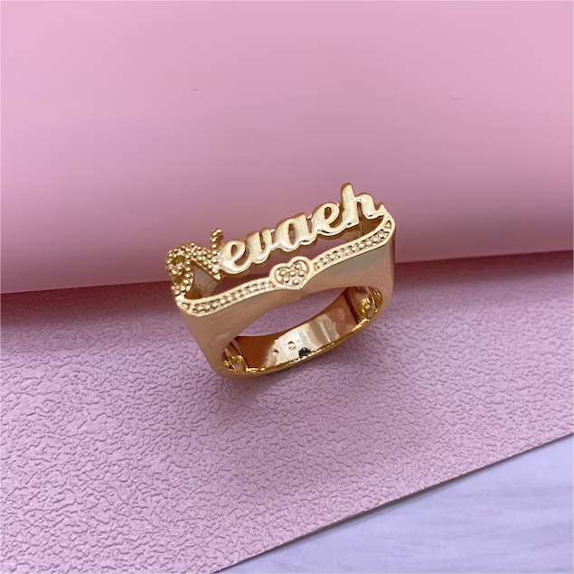 Heart Name Plate Personalized Custom Gold Plated Name Ring-silviax